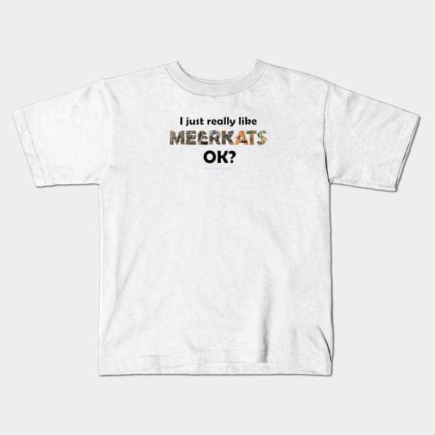 I just really like meerkats ok? - wildlife oil painting word art Kids T-Shirt by DawnDesignsWordArt